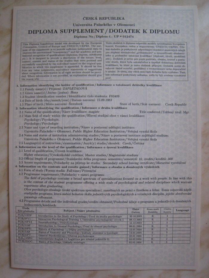 Diploma Supplement 1
